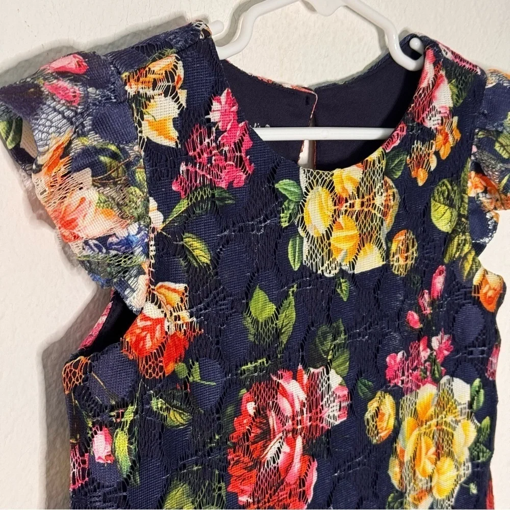 Pippa and Julie girls lace navy blue Floral formal Dress Size 6